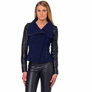 Lamarque Emma Leather and Crepe Turtleneck Jacket - Medium